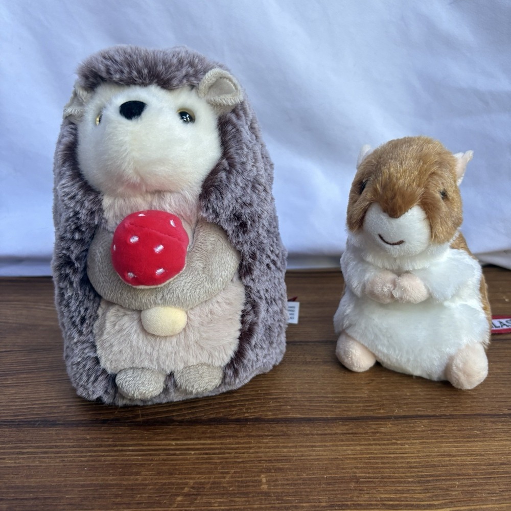 Douglas Plush Lot Hedgehog With Mushroom & Hamster Stuffed Animals Small